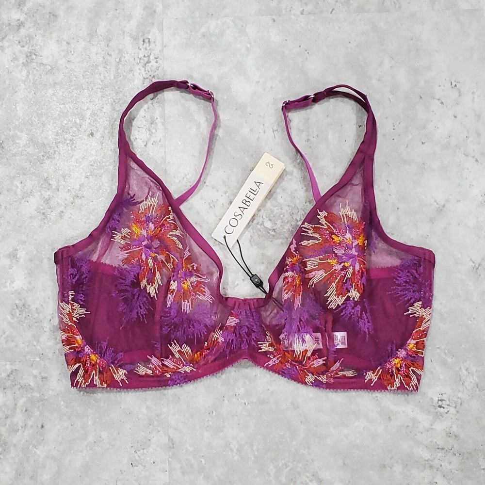 Cosabella Maasai Underwire Bra Pink Purple Floral Lace Mesh 34F‎ NEW W/ TAGS